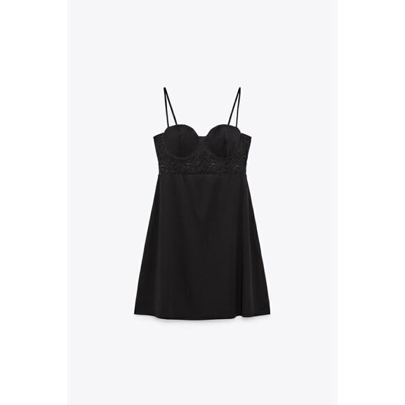 NWT Zara Black Mini Lace Dress, Size Small - Picture 3 of 14